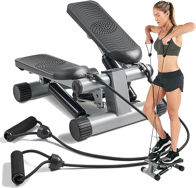 Mini stepper for at-home workouts, step aerobics with resistance bands, optional smart stepper with app connectivity