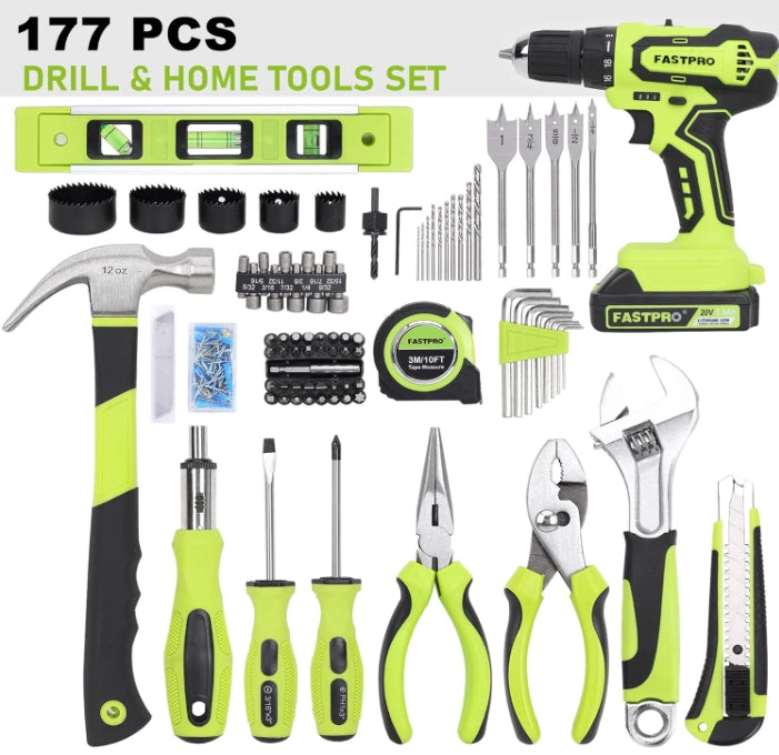 🥇177-in-1 🔥Cordless Lithium-Ion Drill Home Tool Set