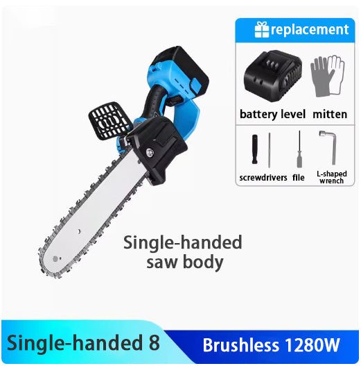 Home rechargeable small brushless lithium single-handed electric chain saw, saw fruit tree pruning cordless logging saws