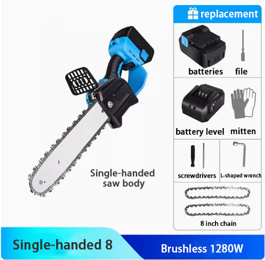 Home rechargeable small brushless lithium single-handed electric chain saw, saw fruit tree pruning cordless logging saws