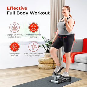 Mini stepper for at-home workouts, step aerobics with resistance bands, optional smart stepper with app connectivity