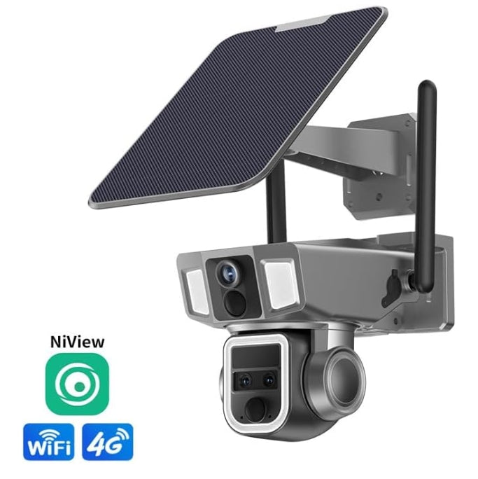 🥇🥇4K 4G/WiFi Wireless Outdoor Triple Lens Camera With Solar Panel