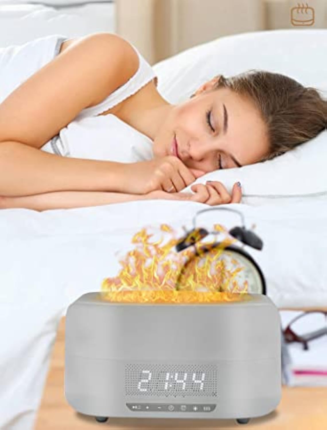 5 in 1 New Design Humidifier Flame Diffuser with Bluetooth Speaker Alarm Clock