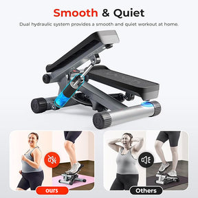 Mini stepper for at-home workouts, step aerobics with resistance bands, optional smart stepper with app connectivity