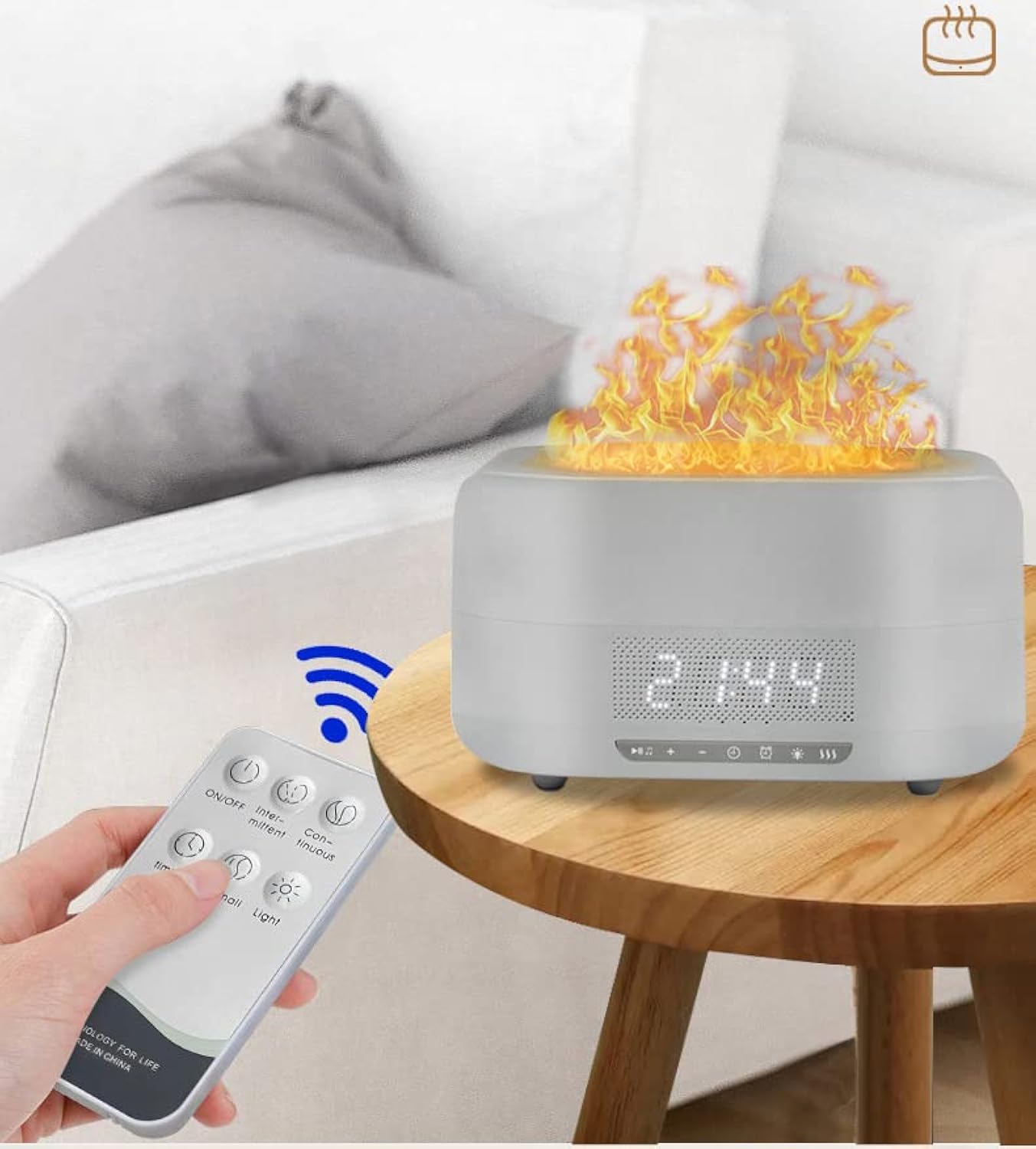 5 in 1 New Design Humidifier Flame Diffuser with Bluetooth Speaker Alarm Clock