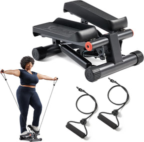 Mini stepper for at-home workouts, step aerobics with resistance bands, optional smart stepper with app connectivity