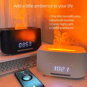 5 in 1 New Design Humidifier Flame Diffuser with Bluetooth Speaker Alarm Clock