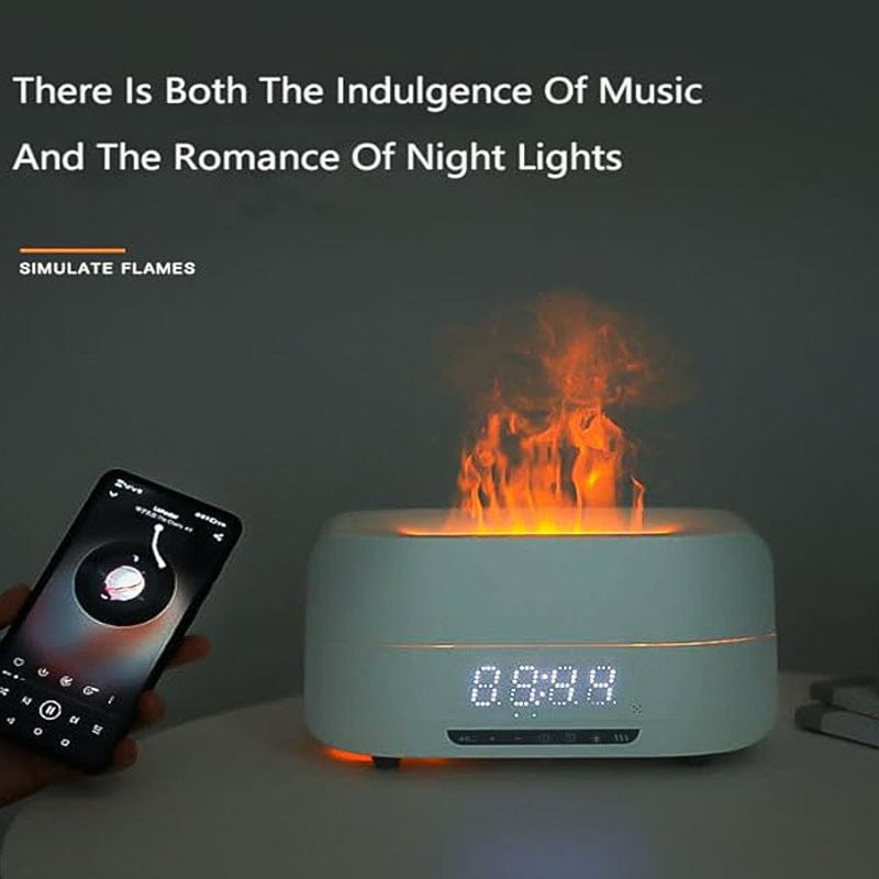 5 in 1 New Design Humidifier Flame Diffuser with Bluetooth Speaker Alarm Clock