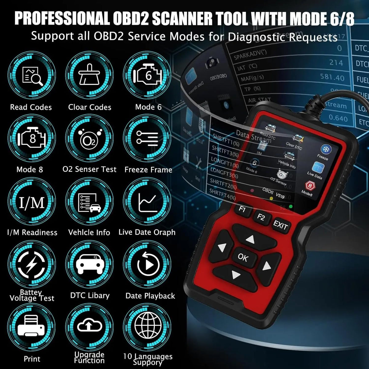 Bike Scanner with Fast Connectivity and HD Display| V519 OBD-II BS6 BS7|