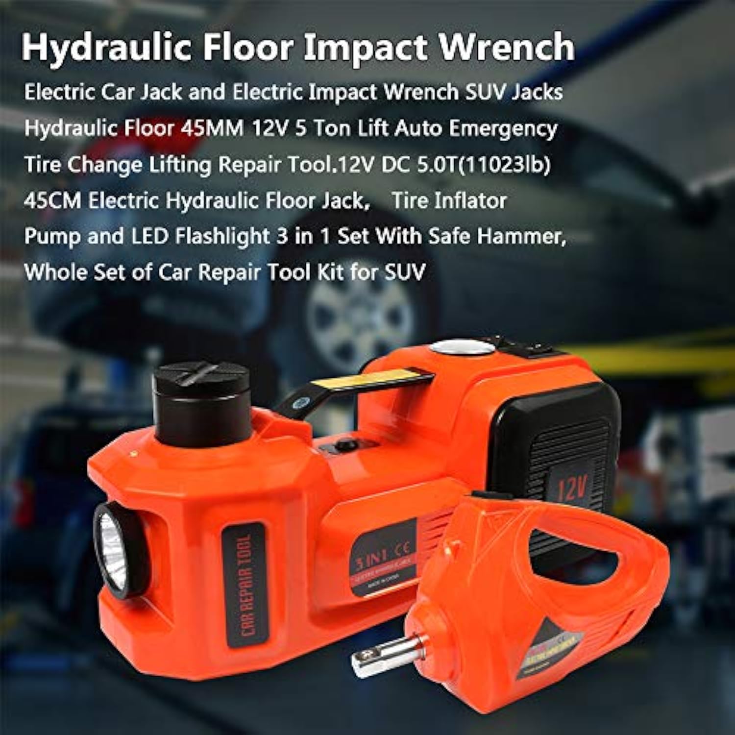 🥇🥇5.0T(11023lb) 4-in-1 Electro-Hydraulic Floor Jack Set